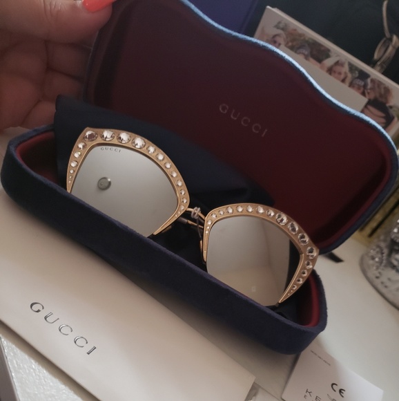 Gucci Sunglasses GG 0114 S- 004 GOLD/SILVER - Picture 2 of 2
